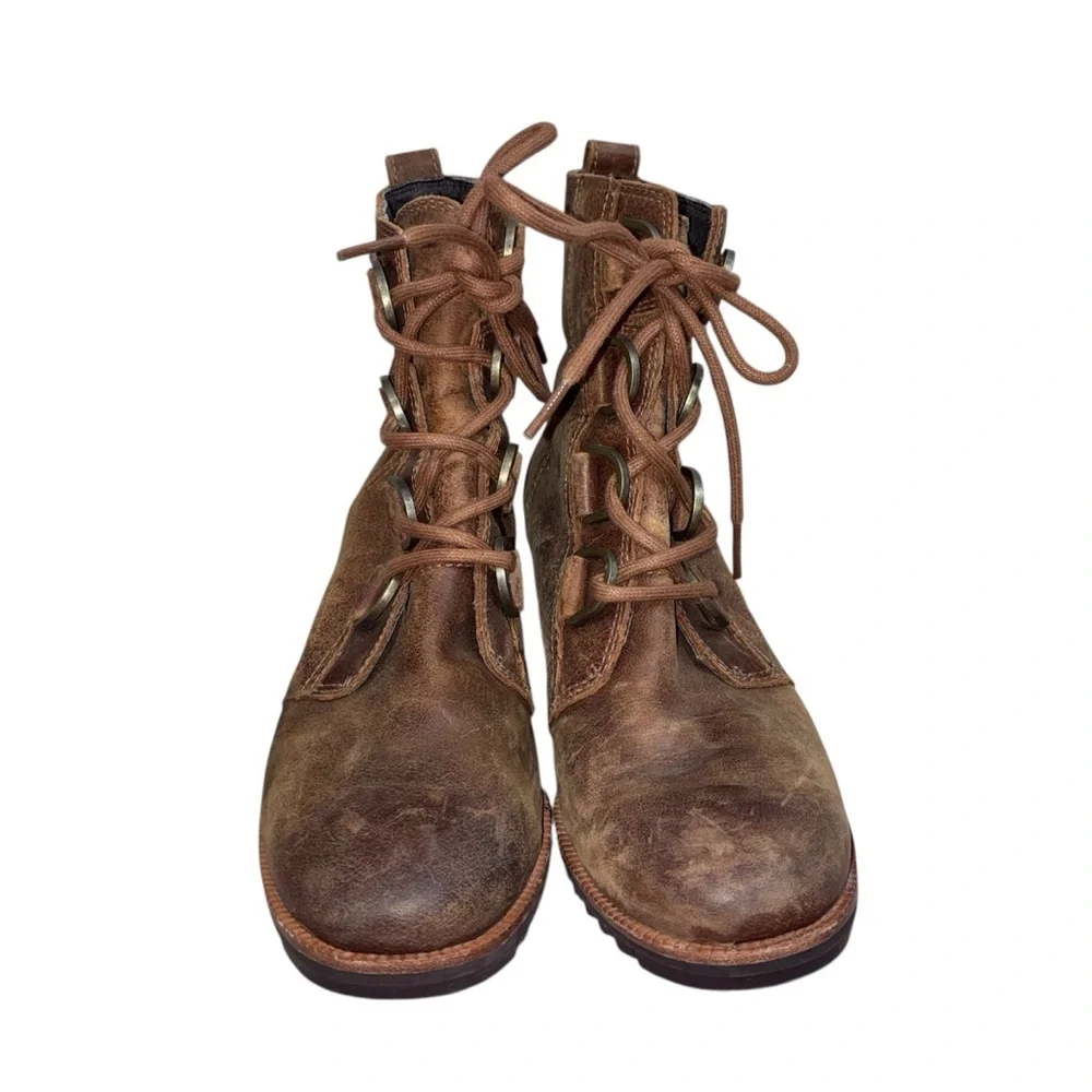 SOREL Women's Cate Lace Bootie Waterproof Leather Rain Boot in Brown Size 8